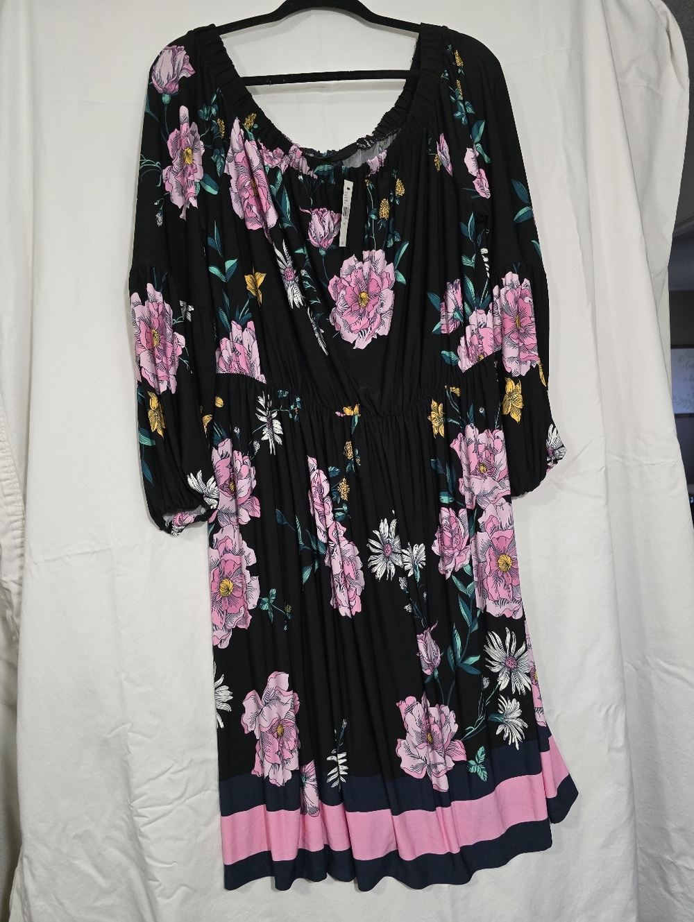 Black Floral Dress with Pink Blooms